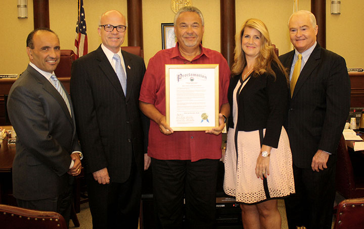 o	The Monmouth County Board of Chosen Freeholders present a proclamation proclaiming July as Park & Recreation Month in Monmouth County to Fred J. Rummel, Chairman of the Monmouth County Board of Recreation Commissioners, at their workshop meeting on July 9 in Freehold, NJ. Pictured left to right: Freeholder Thomas A. Arnone, Freeholder Director Gary J. Rich, Sr., Fred Rummel, Freeholder Deputy Director Serena DiMaso and Freeholder John P. Curley.